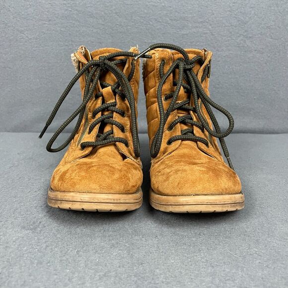 Steve Madden Girls US 3 Brown Leather Faux Shearling Collar Lace Up Snow Boots - Picture 5 of 13